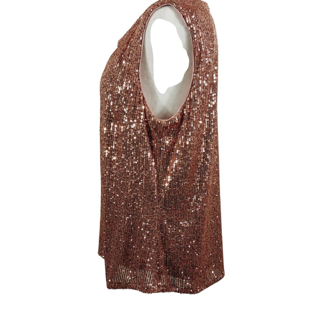 DKNY, Sleeveless Sequin Top, Dusty Pink, Size Large, Glam, Sparkly, Party - Picture 7 of 16